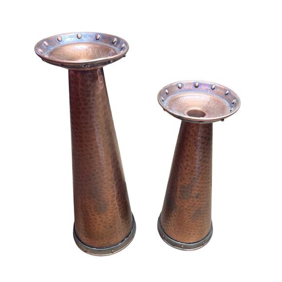 The White Barn Candle Co. 2 Hammered copper candle stands/holders. 12 & 10"India - Picture 1 of 8